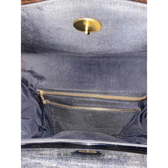 Vintage Black Patent Leather Handbag  Gold Tone Handle Hardware Classic USA - Picture 15 of 16